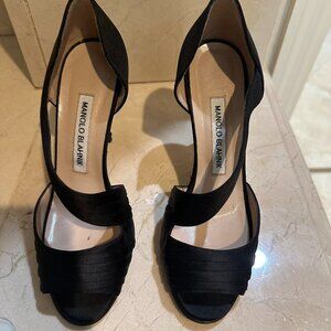 Manolo Blahnik Designer Shoes Satin Pumps Heels Black Size 5 1/2